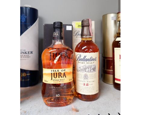 A boxed bottle of Ballantine's pure malt scotch whisky aged 12 years 70cl; a boxed bottle of Isle of Jura Scotch whisky aged 