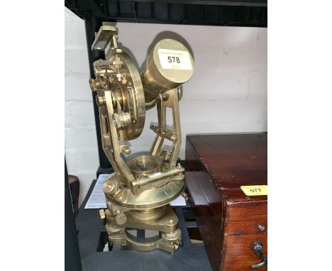 A brass Transit Theodolite with dual verniers for both azimuth and elevation scales, 8" non-inverting telescope, standard 3.2