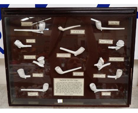 A collection of clay pipe designs, in deep frame, 39 x 52cm 
