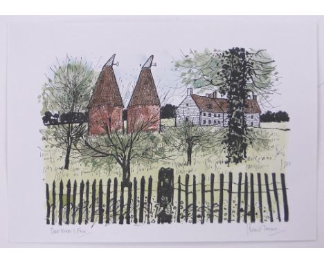 Robert Tavener,hand coloured lithograph, oast houses and farm, signed in pencil, sheet size 8" x 11.5", unframed.
