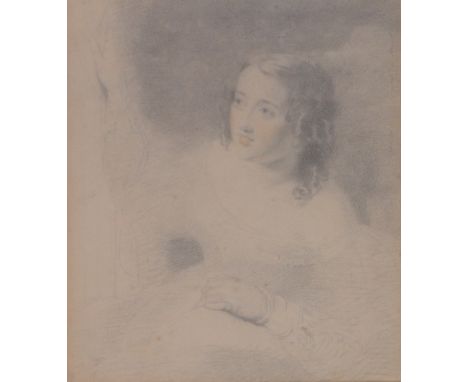 Mid 19th century German School,pencil/chalk sketch, portrait of a young woman, unsigned, 8" x 7", framed.