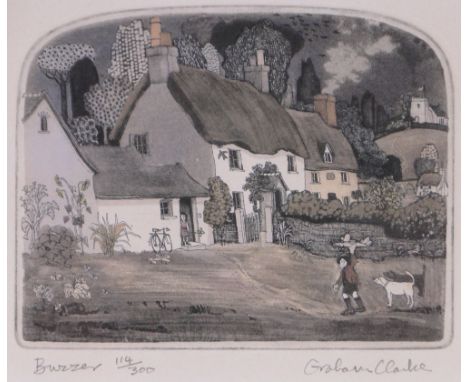 Graham Clarke (born 1941),coloured etching, Buzzer, signed in pencil no. 114/300, plate size 5.5" x 7", framed.