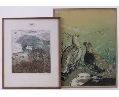 Robert Greenhalgh,coloured etching, departure, signed in pencil no. 75/100, plate size 11.5" x 10.5" and colour lino-cut prin