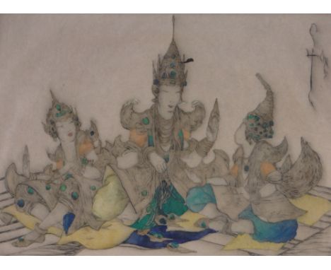 Elyse Ashe Lord (1900-1971),coloured etching, instruction, signed in pencil, no. 31/100, plate size 10.25" x 14", framed.