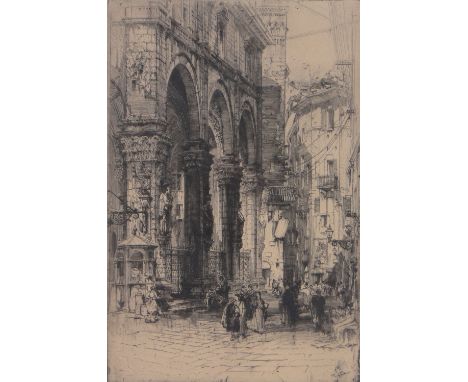 Hedley Fitton,etching, continental street scene, signed in pencil, plate size 17.5" x 11.5", framed.