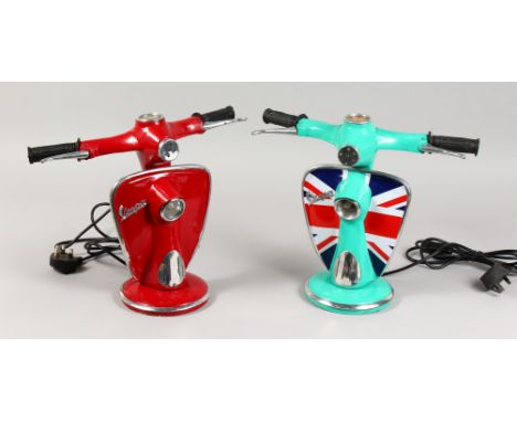 TWO SMALL NOVELTY VESPA SCOOTER LAMPS. 13ins high.