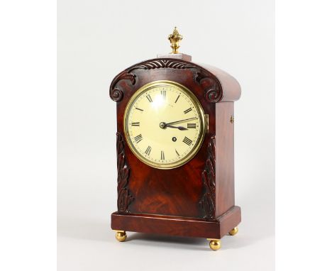 A 19TH CENTURY MAHOGANY CASED BRACKET CLOCK by RUSSELL OF LONDON, CIRCA. 1820, the case carved with scrolls and acanthus, wit