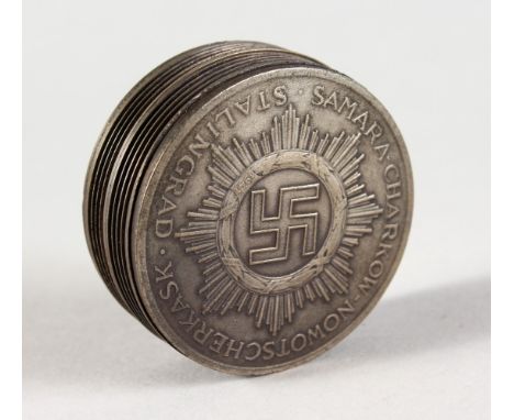 A GERMAN METAL NAZI SNUFF OR PILL BOX. 1.75ins diameter.