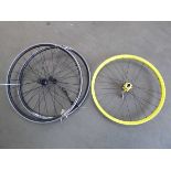 Set of B-Twin bike wheels and Mavic Deemax bike wheel