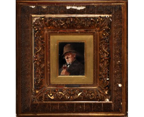 Joseph Kinzel
(Austrian 1852-1925)
A miniature portrait of an elderly gentleman holding a glass of wine
signed
oil on panel
1