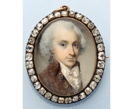 A Victorian miniature portrait of Samuel Shore, painted on ivory within an old cut diamond set mount, inscribed to reverse "S