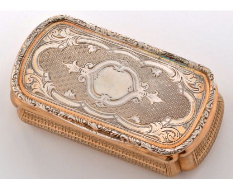 A 19th Century silver gilt snuff box, marks indistinct but probably Austro Hungarian, shaped rectangular with engine turned a