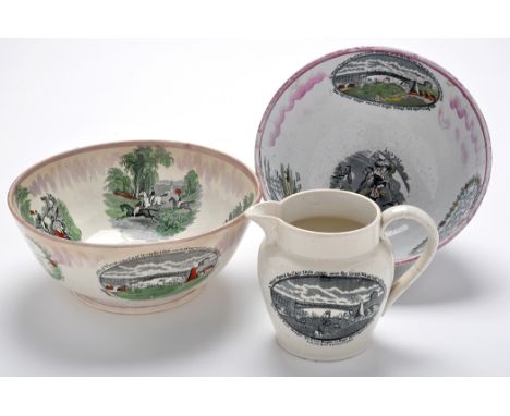 Two Lustreware coloured printed bowls of 'North-East' interest, each with "View of the Cast Iron Bridge over the River Wear",