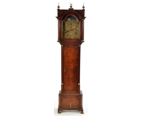 Donisthorpe, Birmingham: an oak longcase clock, with brass roman dial and outer arabic numerals, subsidiary seconds dial and 