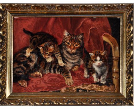 Attributed to Wilson Hepple
(1854-1937)
"Troublesome Bairns" - a study of a tabby cat and two kittens
with signature and date