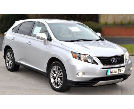 A Lexus RX450h SUV, registration ND61 BVF, automatic five door in metallic silver, 3,500cc V6 petrol/electric hybrid engine, 