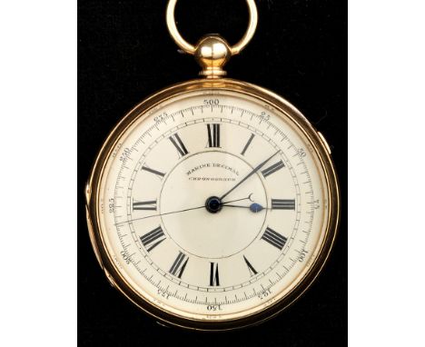 A late 19th Century 18ct. gold open faced key wind marine decimal chronograph, the white enamel dial with inner and outer num