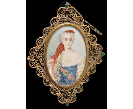 A*** Kaiser
(19th Century Continental School)
A miniature portrait of a noble woman in rococo dress
signed
body colour on ivo