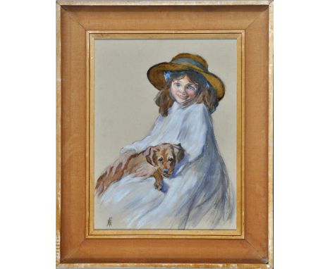 20th Century British School
A portrait of a girl and her dog
indistinctly signed with monogram
watercolour heightened with wh