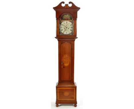 Thomas Thomson, Stewarton: an inlaid mahogany longcase clock, the painted roman dial with subsidiary seconds and date dials, 