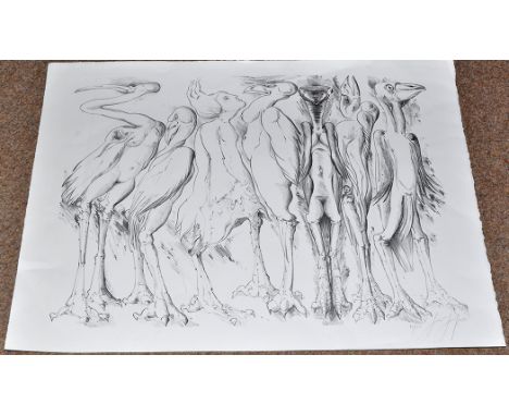 Gunter Grass
(German 1927-2015)
"Zwischen Vogelin"
lithograph, published 1981
62 x 81cms; 24 1/2 x 32in.