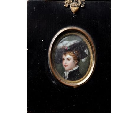19th Century Continental School
A miniature portrait of the Queen of Spain
body colour on porcelain panel
5.5 x 4cms; 2 1/2 x