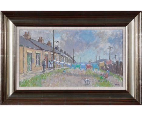 Norman Stansfield Cornish
(1919-2014)
"Thomas Street, Auckland Park (Wash Day)"
signed; with labels verso
oil on board
20 x 3