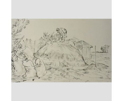Attributed to Thomas Barclay Hennell, RWS, 1903-1945, Farmyard scene with labourer working, monochrome watercolour sketch, 45