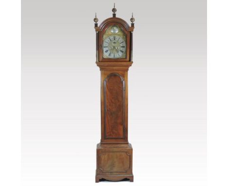 An 18th century mahogany cased longcase clock, the arched brass dial having a silver chapter ring, signed John Hemmers, Londo