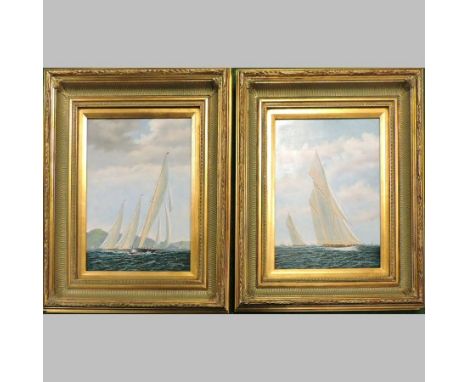 J. R. Richardson, b.1945, sailing boats, oil on panel, together with the companion, a pair, each signed, 40 x 30cm 