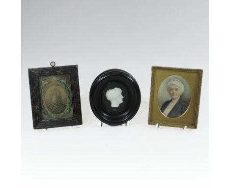 A.V. Buttberg, portrait miniature of a lady with white hair, wearing a black shawl, signed and dated 1933, oil on ivory, 9 x 