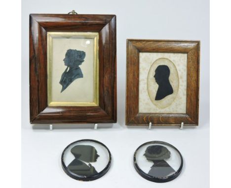 English School, 19th century, a silhouette miniature portrait, of a lady in profile 11 x 7cm, in a rosewood frame, together w