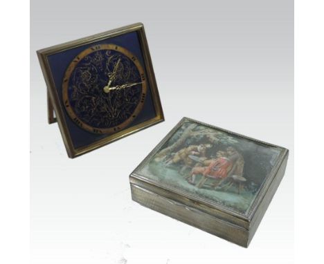 An early 20th century French silver table cigarette box, the hinged lid decorated with figures and engine turned decoration, 