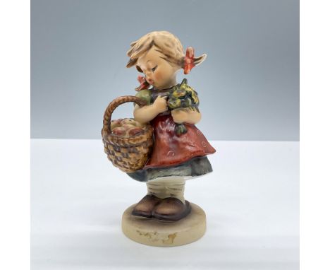 Features a lovely child carrying a basket of apples and a bunch of yellow flowers. Goebel Hummel backstamp. Issued: 20th cent