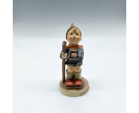 Young boy dressed for hiking, holding his walking stick. Goebel Hummel backstamp. 16. This item has its original box: 4"L x 5
