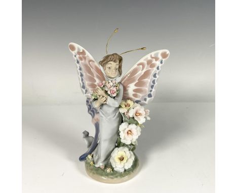 Glossy porcelain figure of a butterfly girl surrounded by flowers, capturing essence of the spring with its exquisite design.