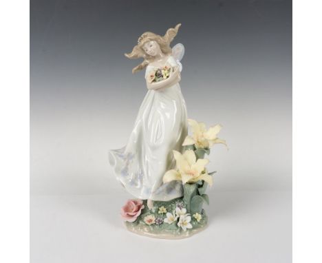 Glossy limited-edition figure is 980 of 5000. Young woman is holding flowers, standing in a garden of flowers. Lladro backsta