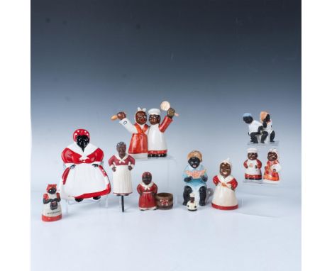 This collection of Americana items includes various figural ceramic salt and pepper shakers, a cast iron toothpick holder, a 