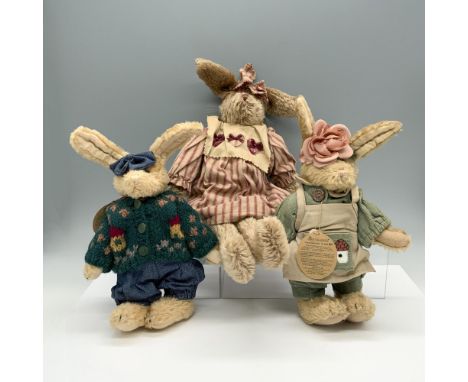Adorable set of stuffed animals that includes an Emily Babbit plush, a rabbit with a knit sweater, and an Artisan Series Sang