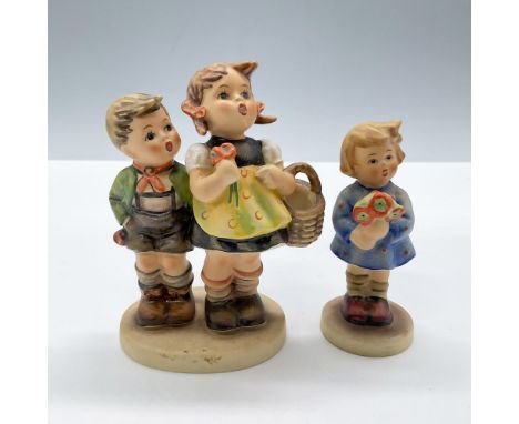 This duo presents a group of adorable children with baskets and flowers. Goebel Hummel backstamp. Largest piece dimensions: 2