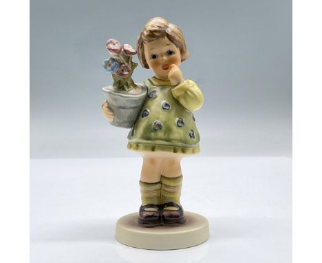 Feature a girl holding a potted plant. Exclusive Edition 1992/93 M.I Hummel Club. This item has its original box measuring 7.