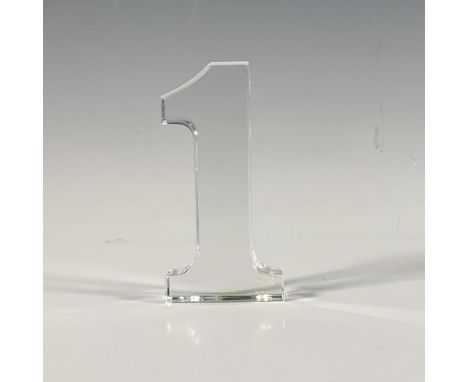 Clear crystal figure of the number 1. Can be used as a paperweight or a figurine. Can also be etched and personalized. Baccar