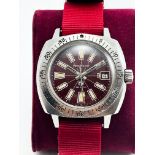 Marc Nicolet Super Compressor Case c 1960's Oxblood Red Watch