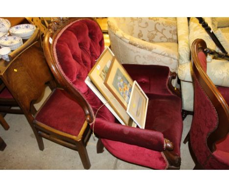 A Victorian mahogany button back armchair