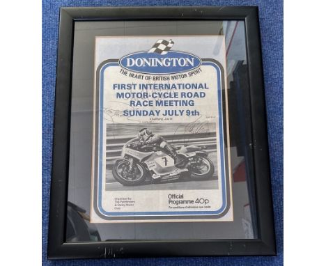 Motor Cycling Barry Sheene, Ron Haslam and Mal Carter 16x12 signed mounted and framed vintage Donnington First International 
