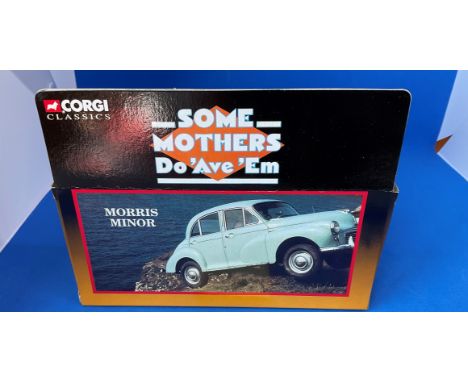 Vintage Toys. CORGI collection. A Die cast metal and plastic Morris Minor, From the film 'Some Mothers do Ave Em'. In origina