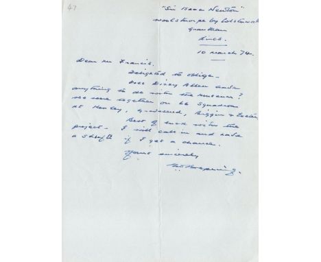 F/Lt. R W Oxspring AFC DFC of 72 Sqdn. WW2 Battle of Britain Fighter Pilot Handwritten and Signed letter dated 10th March 197