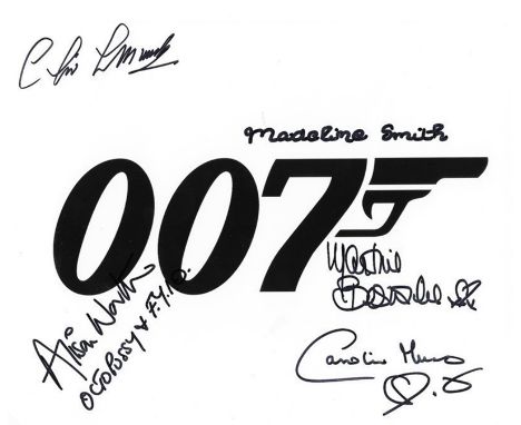 Multi signed 10x8 007, James Bond promo photo. This collectable item features signatures from James Bond actors including Mad