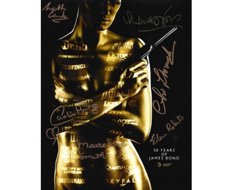 Multi signed 10x8 007, James Bond colour promo photo. This collectable item features many signatures from James Bond actors i