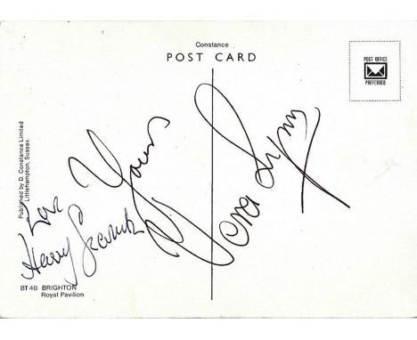 Vera Lynn and Harry Secombe signed postcard. Lynn was an English singer, songwriter and entertainer whose musical recordings 